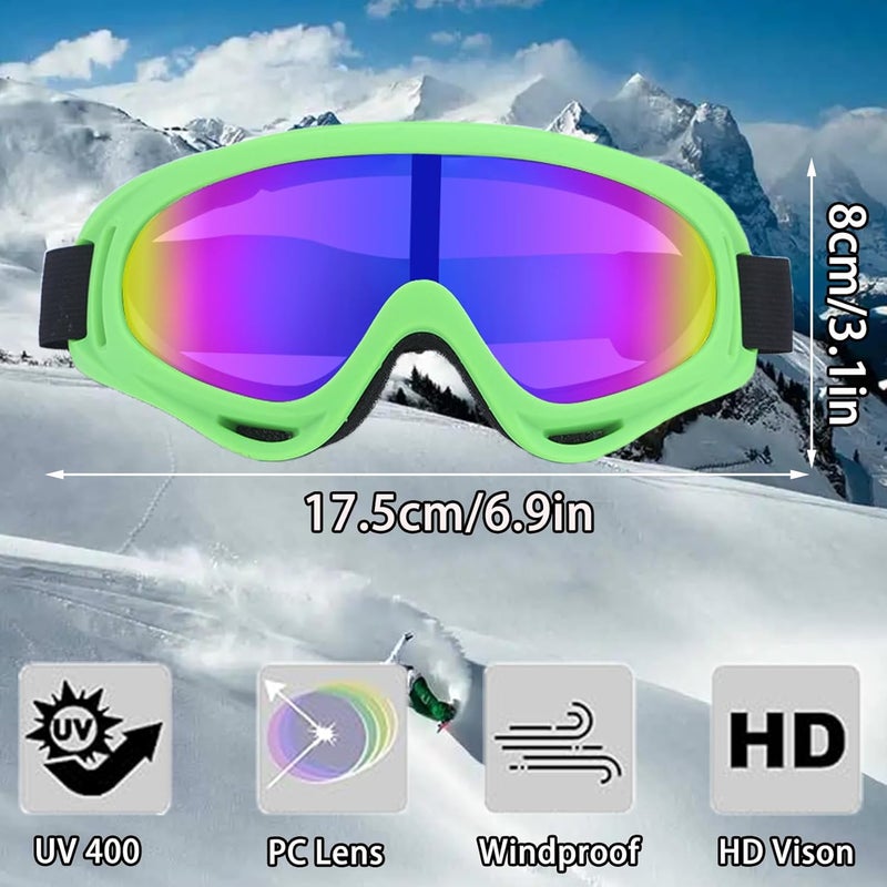 XILEDUO Ski Goggles Snowboard Goggles for Men Women Kids Winter Snow Windproof Sports Goggle Motorcycle ATV Glasses for Youth Adult Teens, UV Protection Foam Anti-Scratch Dustproof (Green) - Image 2